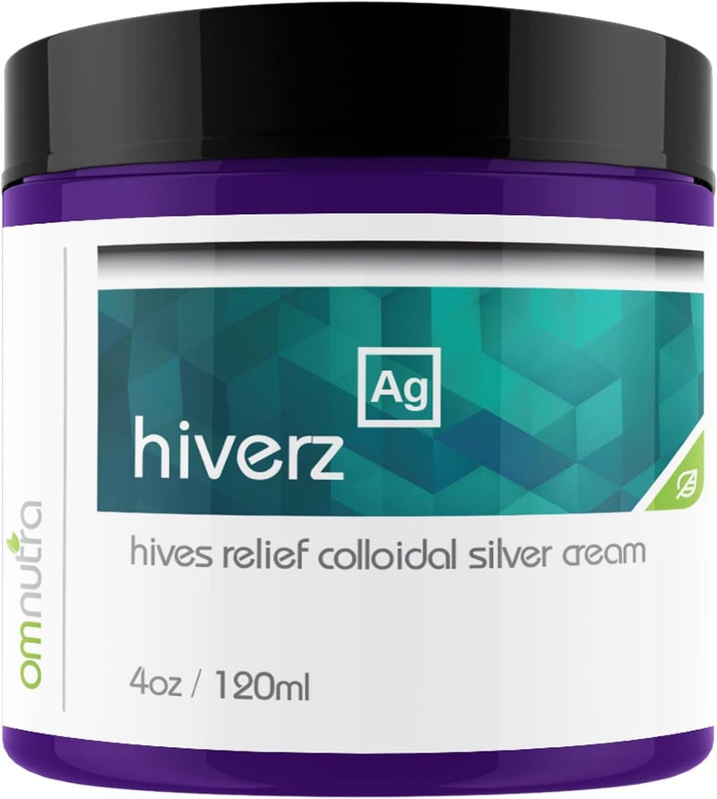 OmNutra Hiverz Hives Relief Cream - 4OZ Anti Itch Cream Extra Strength Colloidal Silver Hives Treatment Cream for Itchy Skin Relief Antihistamine Hydrocortisone Free Itch Relief for Humans Urticaria - Image 1